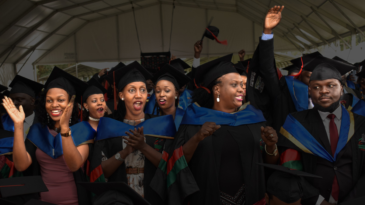 Mak CoBAMS Graduands jubilate on the third session of the 72nd Graduation held on 25th May 2022.