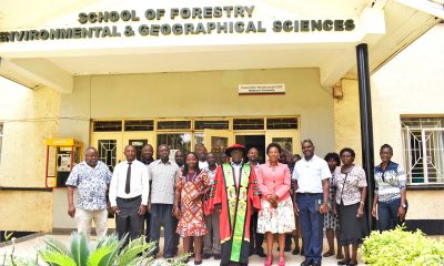 SFEGS staff with the Principal CAES-Prof. Gorettie Nabanoga (4th Right), the Outgoing Dean-Dr. Fred Babweteera (3rd Right) and New Dean-Dr. Revocatus Twinomuhangi (Centre) after the handover ceremony on 13th July 2023. School of Forestry, Environmental and Geographical Sciences (SFEGS), College of Agricultural and Environmental Sciences (CAES), Makerere University, Kampala Uganda. East Africa.