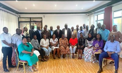 The Principal CoBAMS-Prof. Eria Hisali (Center in tie) with the Dean School of Business-Prof. Godfrey Akileng (To his Left) and School Staff during the retreat held 26th-27th June 2023 in Bunga, Kampala. Uganda