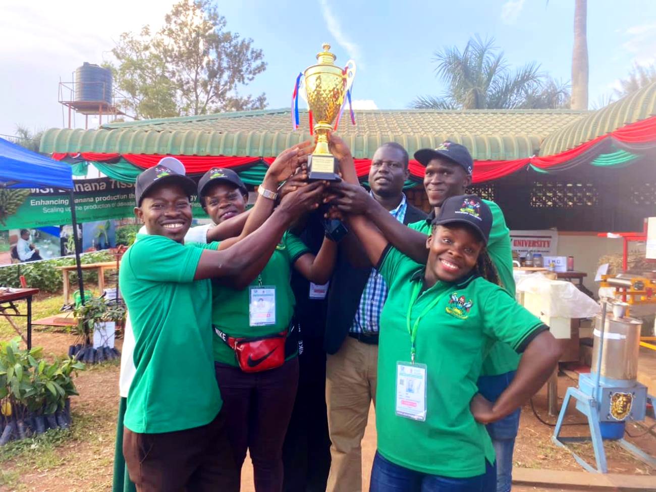 A team of CAES exhibitors with the trophy won by the College for being among the best in the academic institutions category. 29th Source of the Nile National Agricultural Show, Jinja, Uganda. 4th-13th August 2023.