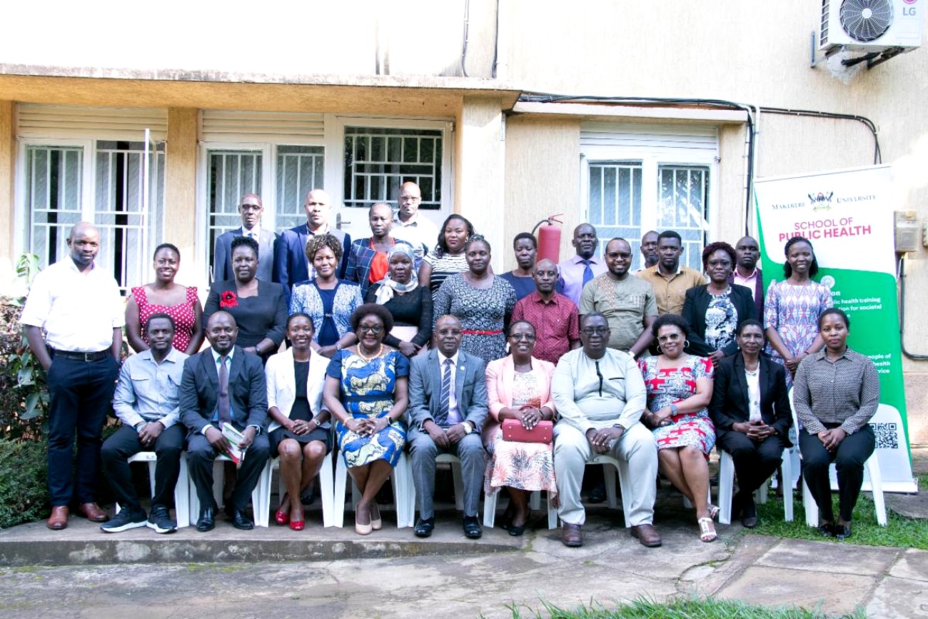 Officials pose for a group photo with participants in CARTA's Academic, Professional, and Administrative Staff (APAS) workshop hosted from 17th to 21st July 2023 by the Makerere University School of Public Health (MakSPH). Kampala Uganda, East Africa.