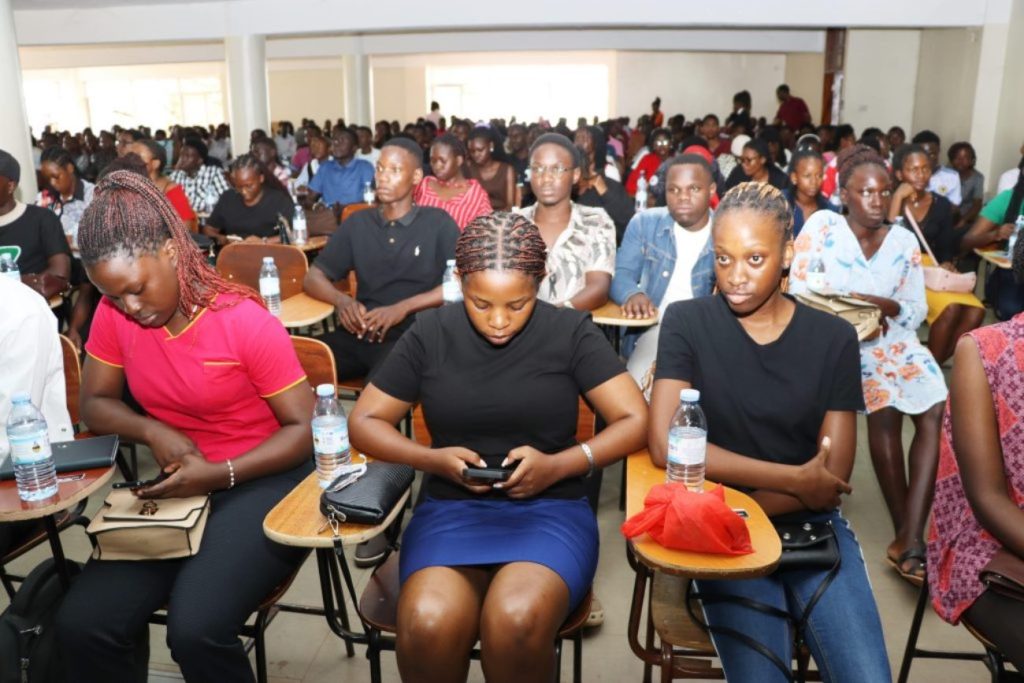 Some of the freshers follow proceedings during the orientation. Big Lab 2, Block B, College of Computing and Information Sciences (CoCIS), Makerere University, Kampala Uganda. East Africa.