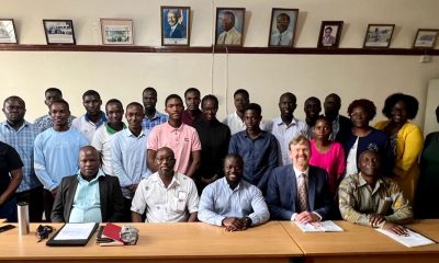 Seated Right-Left: Prof. Robert Tweyongyere, Dr. Richard Paley, Mr. Andrew Wokorac Joseph, Dr. John Walakira and another official with staff and students (standing) after the meeting on 8th August 2023, CoVAB, Makerere University. Kampala Uganda, East Africa.