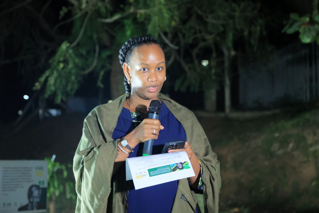 Mrs. Esteri Akandwanaho Muhoozi makes her remarks. JNLC Gardens, Makerere University. Kampala Uganda East Africa.