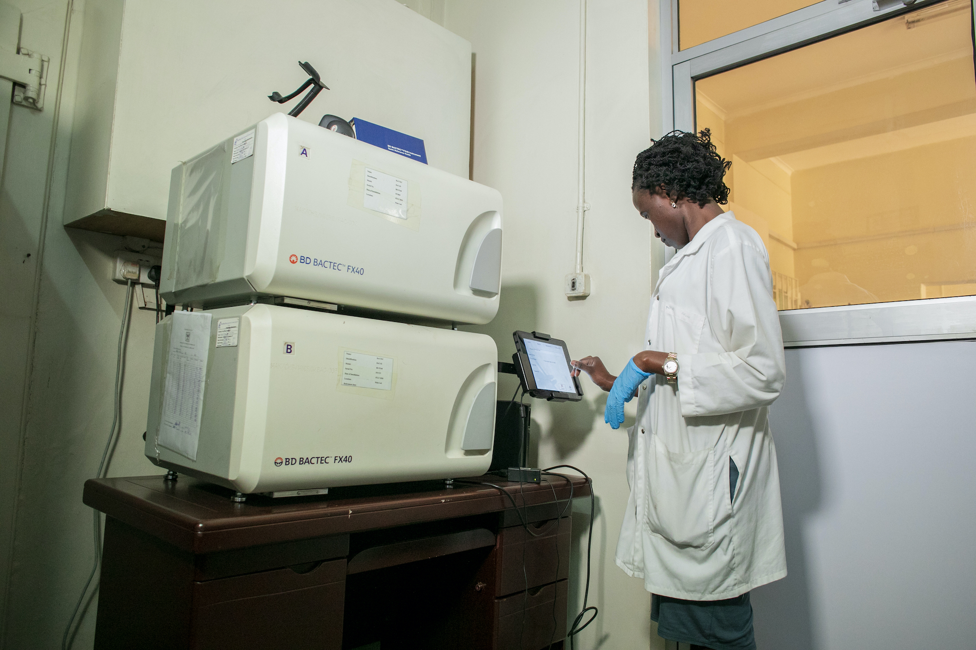 An official uses BD BACTEC FX40 Automated Blood Culture Instrument at the Department of Medical Microbiology, School of Biomedical Sciences, College of Health Sciences (CHS), Makerere University. Kampala Uganda, East Africa.