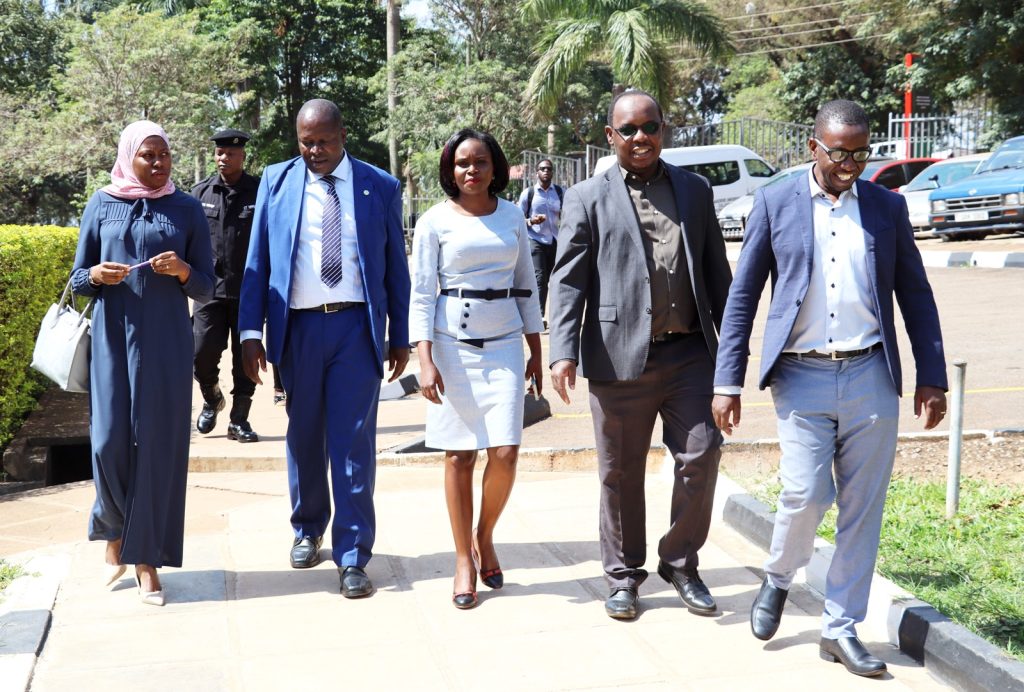 Dr. Aminah Zawedde (Left) is received upon arrival at CoCIS by 2nd Left to Right: Prof. Tonny Oyana, Dr. Rose Nakasi Kiire, Dr. Peter Nabende and Assoc. Prof. Engineer Bainomugisha. College of Computing and Information Sciences (CoCIS), Makerere University, Kampala Uganda, East Africa.