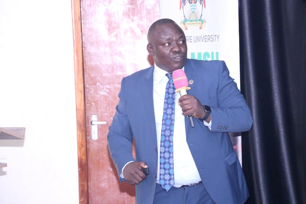 Mr. Paul Agaba, Manager Procurement addressing attendees on the procurement policies and guidelines. 14th September 2023, The Conference Hall, School of Food Technology, Nutrition and Bioengineering, College of Agricultural and Environmental Sciences (CAES), Makerere University, Kampala Uganda, East Africa.