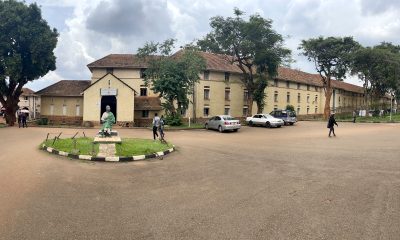 The Nkrumah Hall and Parking Lot, Makerere University with Osagyefo Dr. Kwame Nkrumah's Monument in the foreground. Kampala Uganda, East Africa.