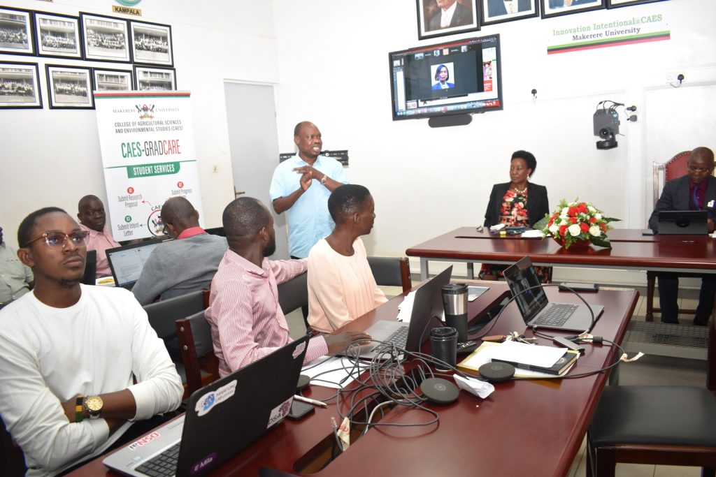 The Head, Department of Agribusiness and Natural Resource Economics, Dr. Gabriel Elepu sharing his experience with graduate supervision and his views about the System. CAES Conference Hall, Makerere University, Kampala Uganda, East Africa.