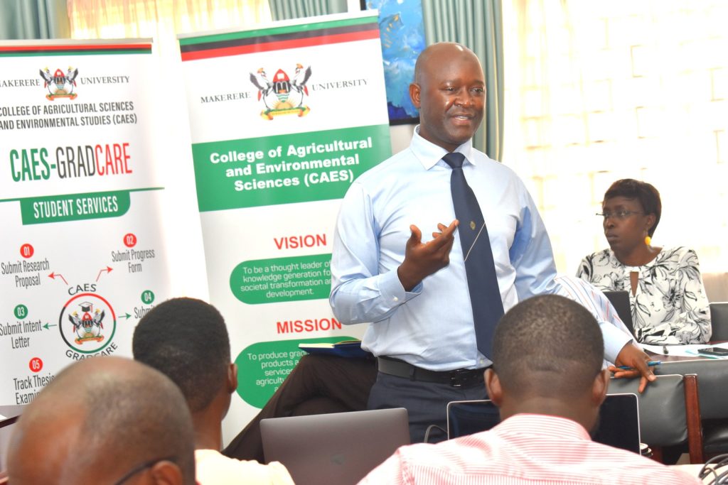 The Deputy Principal of CAES, Prof. Yazhidi Bamutaze briefing participants about the System. Makerere University, Kampala Uganda, East Africa.