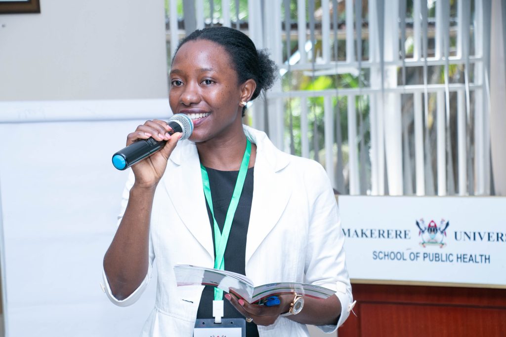 Jackie Norah Nanteza, an iCARTA trainer speaking during the training. Makerere University School of Public Health, Plot 28 House 30, Upper Kololo Terrace, Kampala Uganda, East Africa.