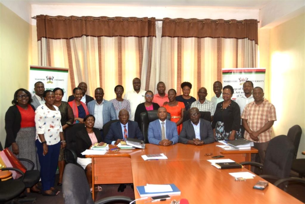 The Incoming and Outgoing Principals and Deputy Principals (Seated) with CEDAT staff. The Boardroom, College of Engineering, Design, Art and Technology (CEDAT), Makerere University, Kampala Uganda. East Africa.