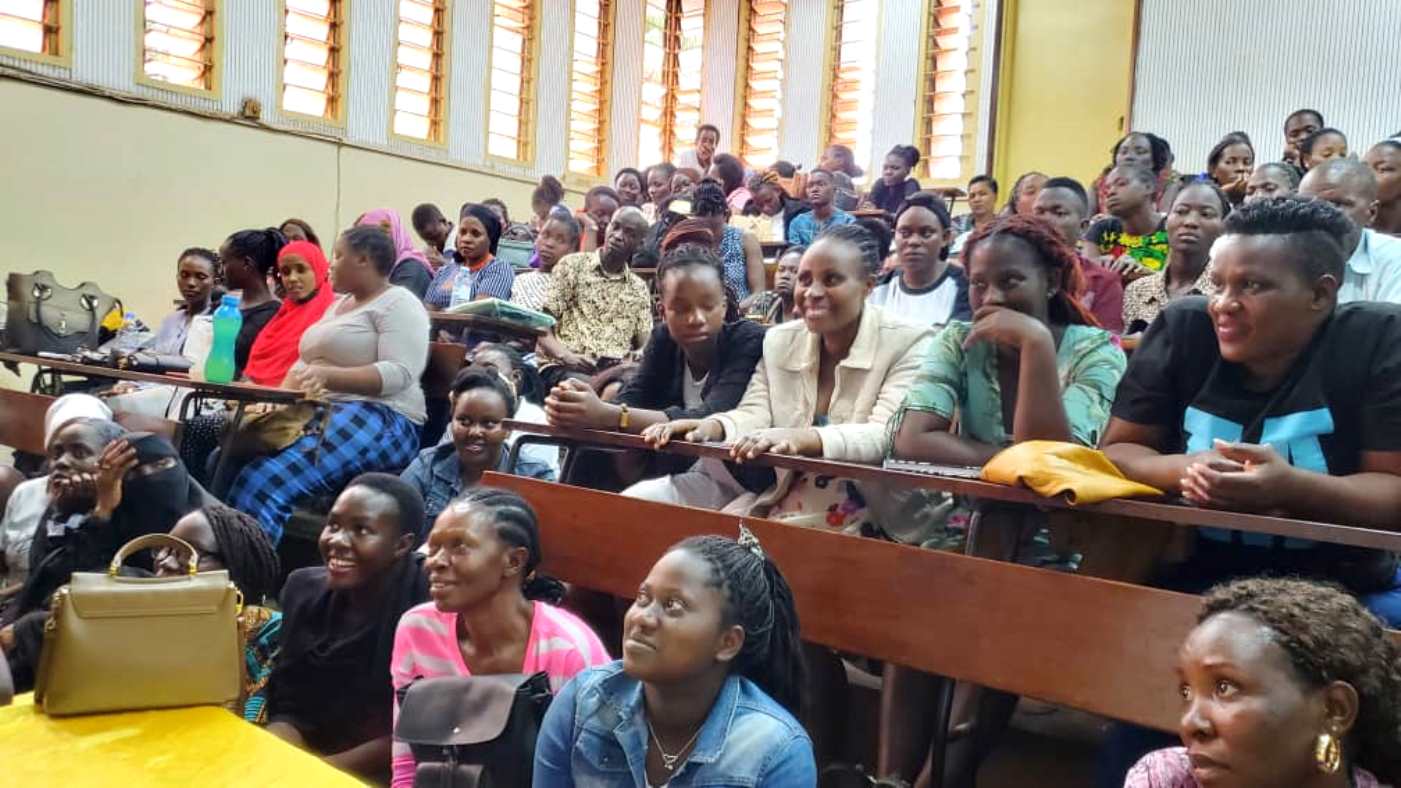 Enthusiastic participants follow proceedings during the Love Binti Women Empowerment Project's October-December intake orientation ceremony held on 30th September 2023 at the College of Education and External Studies (CEES), Makerere University. Kampala Uganda, East Africa.