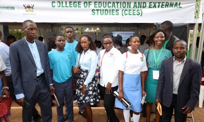 The Principal CEES-Prof. Anthony Muwagga Mugagga (Left), Principal PRO-Ms. Ritah Namisango (2nd Right) with Staff as well as Secondary School Teachers and Students at the Youth and Innovation Expo, 6th-7th October 2023, Makerere University. Kampala Uganda, East Africa.