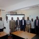 The DVCAA-Prof. Umar Kakumba (5th L) with Prof. the Principal CoBAMS-Prof. Eria Hisali (5th R), Director IoDEL-Prof. Paul Birevu Muyinda (2nd L), Dr. John Bosco Nyanzi and other officials at the smart board handover on 6th October 2023 at CoBAMS, Makerere University, Kampala Uganda. East Africa.