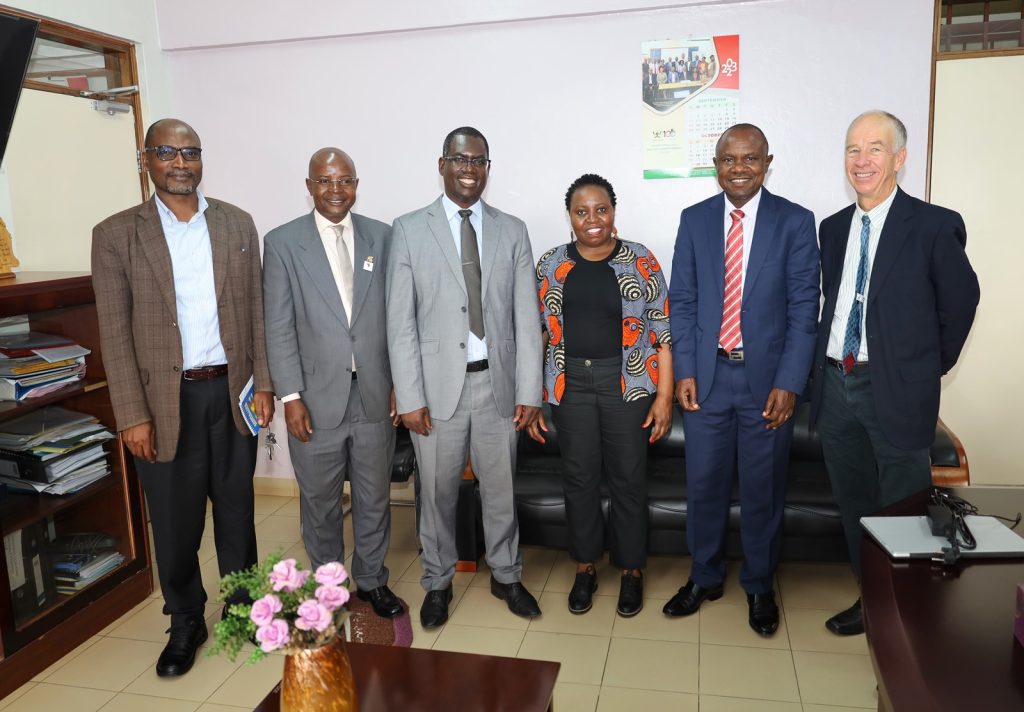 The Panel in a group photo with the CoBAMS Principal Prof. Eria Hisali (2nd Right) Deputy Principal Prof. Bruno Yawe (Left) and Director EfD Uganda - Prof. Edward Bbaale (2nd Left) after the engagement. Makerere University, Kampala Uganda, East Africa.