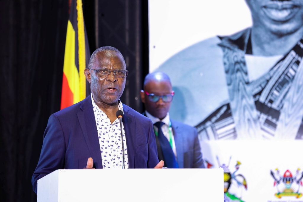 Dr. James Nkata, the Director General of Uganda Management Institute (UMI) makes his remarks. Yusuf Lule Central Teaching Facility Auditorium, Makerere University, Kampala Uganda.