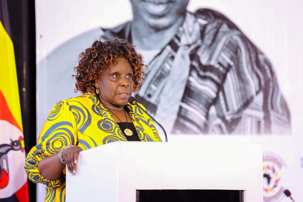 Dr. Nansozi K. Muwanga, the Executive Director of JNLC delivers her remarks. Yusuf Lule Central Teaching Facility Auditorium, Makerere University, Kampala Uganda.