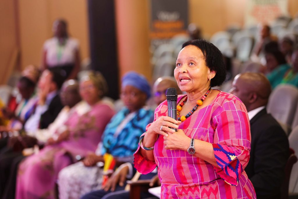 Her Excellency Lulu Xingwana, South African High Commissioner to Uganda contributes to the discussion. Yusuf Lule Central Teaching Facility Auditorium, Makerere University, Kampala Uganda.