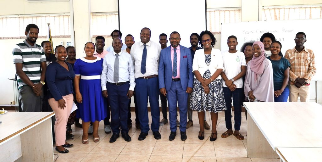 Front Row: The Principal CoCIS-Prof. Tonny Oyana (Centre) with the PI Paddy Junior Asiimwe (4th Right), Mak-RIF Engagement Officer-Ms. Grace Ruto-Cherotich (3rd Right) and section of participants in a group photo after the dissemination of results on 13th October 2023. College of Computing and Information Sciences (CoCIS), Makerere University. Kampala Uganda, East Africa. 