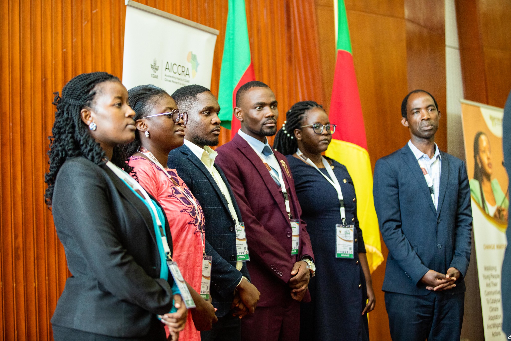 Dr. Ackim Mwape from the Global Research Alliance on Agricultural Greenhouse Gases-GRA (Right) with alumni representatives from various countries during the launch of the GRA-RUFORUM Alumni Network in Africa on 1st November 2023 at a side-event of the 19th RUFORUM AGM. 19th RUFORUM AGM, Theme: “Transforming Higher Education to Sustainably Feed and Create Prosperity for Africa”, 28th October-2nd November 2023 “Accelerating and Scaling-Up Africa’s Climate Change Adaptation and Mitigation Actions: Experiences and Lessons” side-event 1st November 2023 at Palais de Congrès, Yaoundé, Cameroon, Africa.