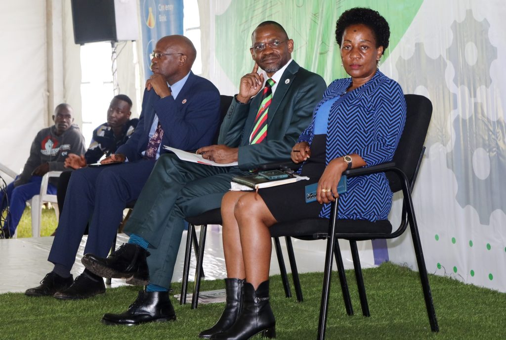 Prof. Umar Kakumba (Centre) with Prof. Gorettie Nabanoga (Right) and PROUL Director-Mr. David Nsubuga (Left). Three-day 2nd Innovation and Agro-processing machines Exhibition, 23rd-25th November 2023, Freedom Square, Makerere University, Kampala Uganda, East Africa.