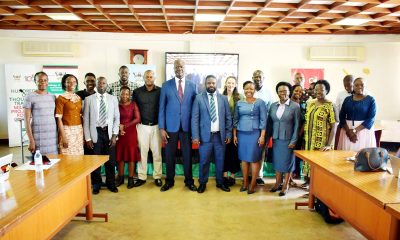 Front Row: Assoc. Prof. Robert Wamala (4th R) who represented the Vice Chancellor, Prof. Barnabas Nawangwe, Mak Team Lead-Prof. John Tabuti (5th R), Head GAMSU, Prof. Sylvia Nannyonga-Tamuusza (2nd R), HSRW Team Lead-Ms. Nele Vahrenhorst (Rear: 7th R) and other officials at the kick off workshop on 16th November 2023 at Makerere University. Strengthening Education and Research Capacity for Enhancing Biodiversity Conservation and Sustainable Natural Resources Use Project Kick Off Workshop, 16th November 2023, Senate Conference Hall, Makerere University, Kampala Uganda, East Africa.