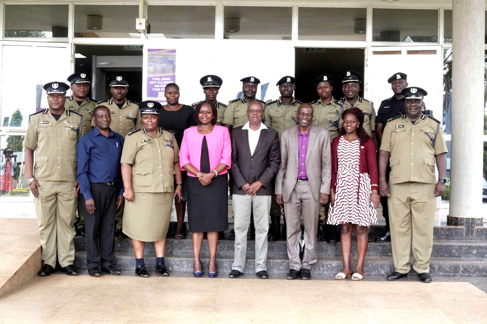 SCP Anne Tusiime, the UPF Deputy Director Human Resource Development (3rd Left), Project PI-Dr. Badru Musisi (4th Right), SCP Fred Enanga, the UPF Spokesperson (Right), SCP Kafeero Moses Kabugo (Left) with members of the Research Team and Officers at the UPF Headquarters in Naguru. Makerere University Research and Innovations Fund (Mak-RIF) “Promoting community policing by integrating soft skills in Uganda Police training" program engagement, November 2023, Uganda Police Force Headquarters, Naguru, Kampala, Uganda, East Africa.