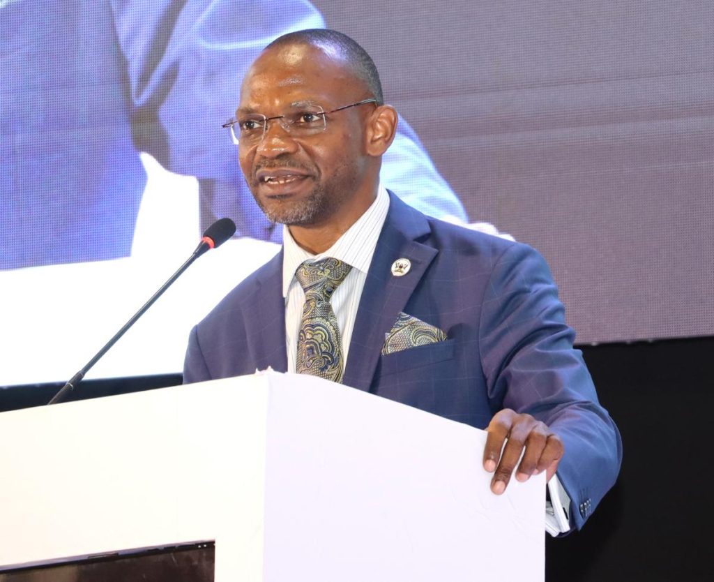 Prof. Umar Kakumba delivers the Vice Chancellor's remarks. Annual Media Convention, 12th October 2023, Yusuf Lule Central Teaching Facility Auditorium, Makerere University, Kampala Uganda, East Africa.