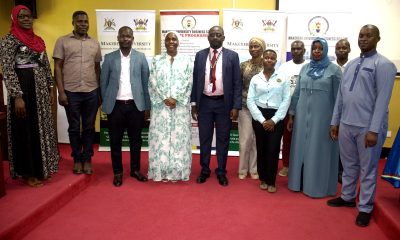 The Project Principal Investigator-Dr. Saadat Kimuli Nakyejwe (4th L), Co-Principal Investigator-Dr. Kasimu Sendawula (R) and MakRIF's Mr. Ezra Byakutangaza (3rd L) with other officials at the research dissemination on 9th November 2023. Kampala Uganda, East Africa.
