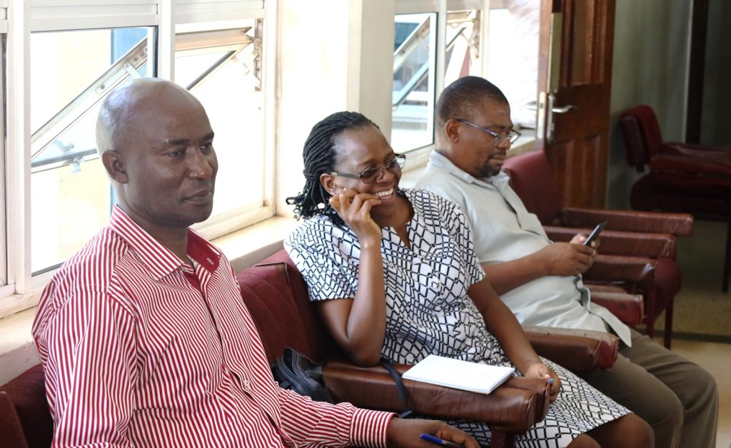Left to Right: An Accountant, Dr. Agnes Nakakawa (HoD IS) and Dr. John Ngubiri of the RISE project during the training. Accountability Protocols Training, 23rd November 2023, Conference Room, Level 4, Block A, CoCIS, Makerere University, Kampala Uganda, East Africa.