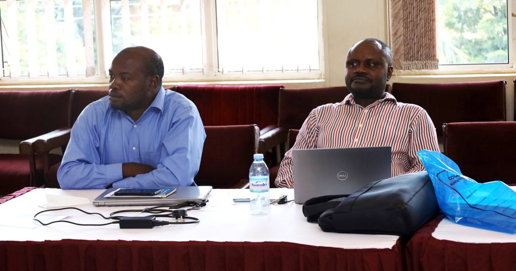 The HoD Networks Dr. Swaib Kyanda (Left) and Dr. Ezra Agaba (Right) attending the training. Accountability Protocols Training, 23rd November 2023, Conference Room, Level 4, Block A, CoCIS, Makerere University, Kampala Uganda, East Africa.