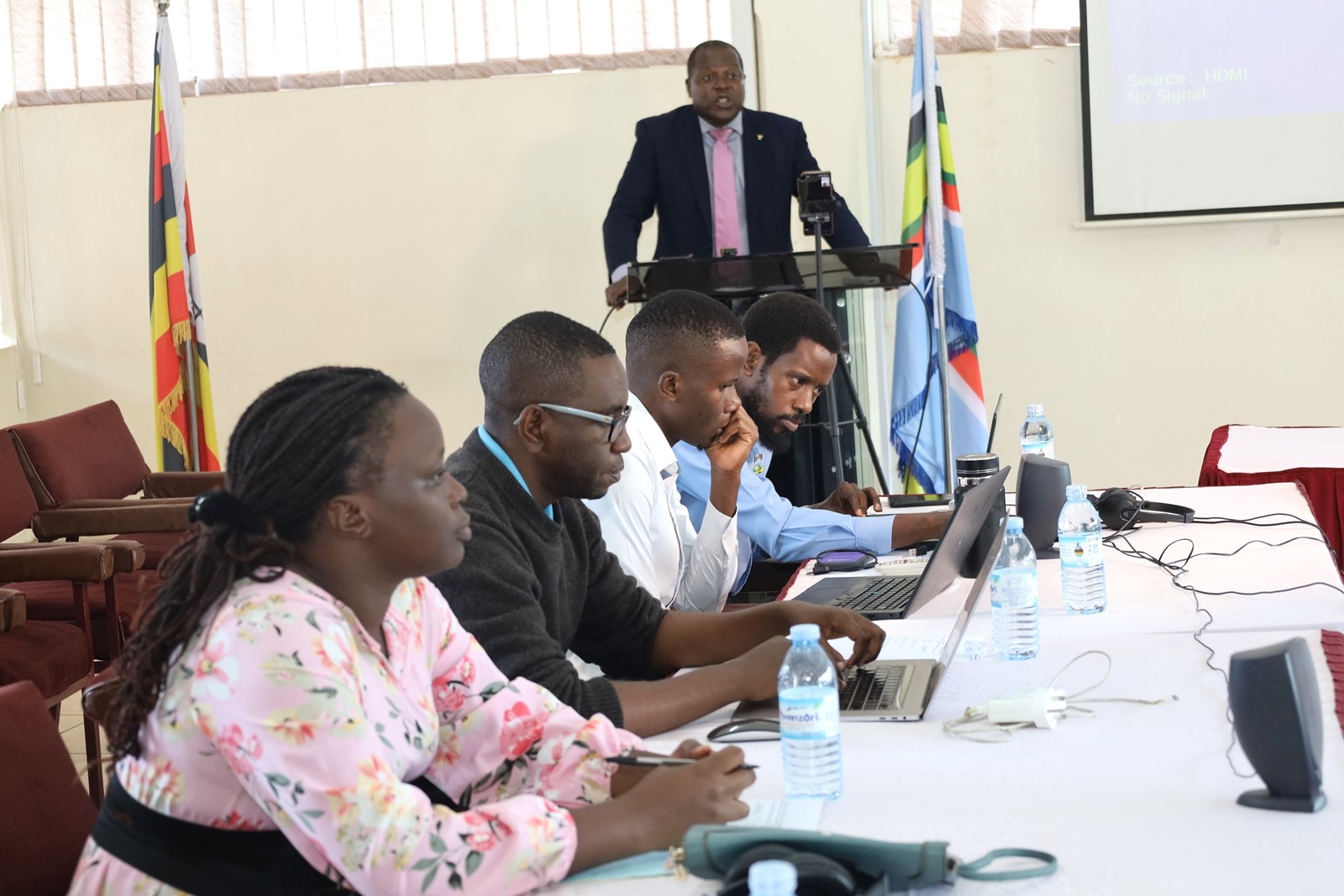 The Principal Prof. Tonny Oyana (Standing) addresses participants attending the training on Accountability Protocols held on 23rd November 2023 at CoCIS. Accountability Protocols Training, 23rd November 2023, Conference Room, Level 4, Block A, CoCIS, Makerere University, Kampala Uganda, East Africa.