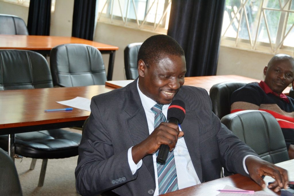 Dr. Cyprian Misinde, the Director of Quality Assurance at Makerere University. ABS Project Inception Workshop, Telepresence Centre, Senate Building, Makerere University, Kampala Uganda, East Africa.