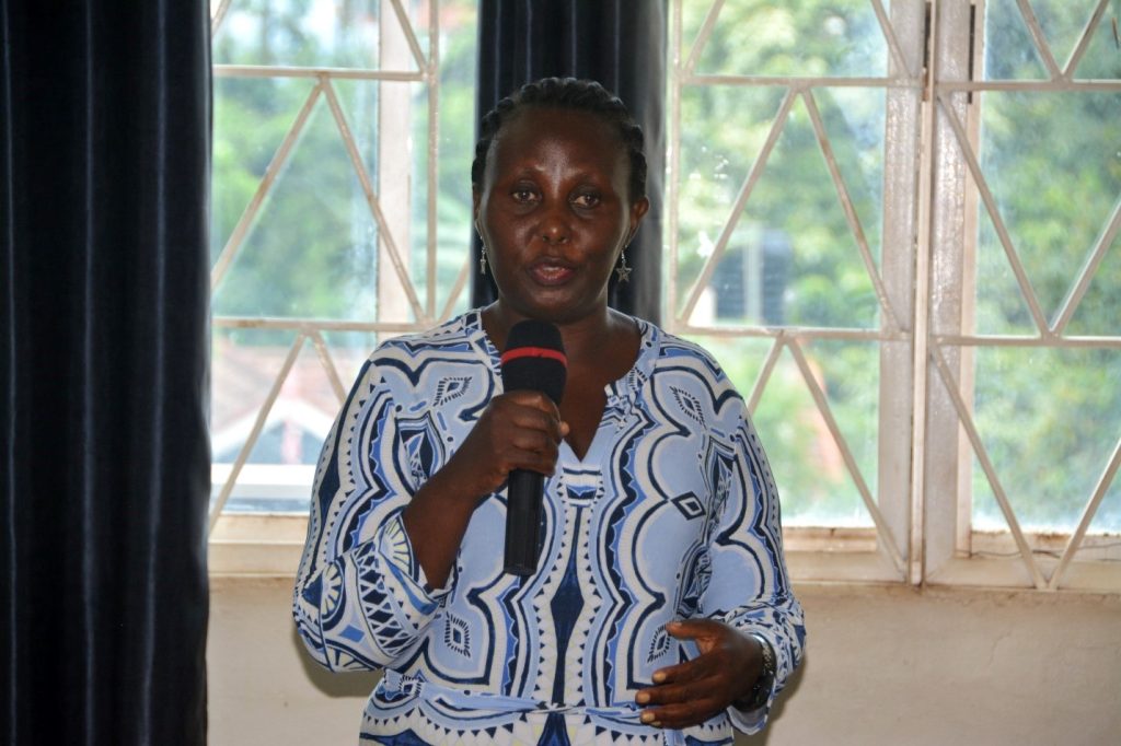 Dr. Katuura Esther, the Project Principal Investigator at Makerere University. ABS Project Inception Workshop, Telepresence Centre, Senate Building, Makerere University, Kampala Uganda, East Africa.
