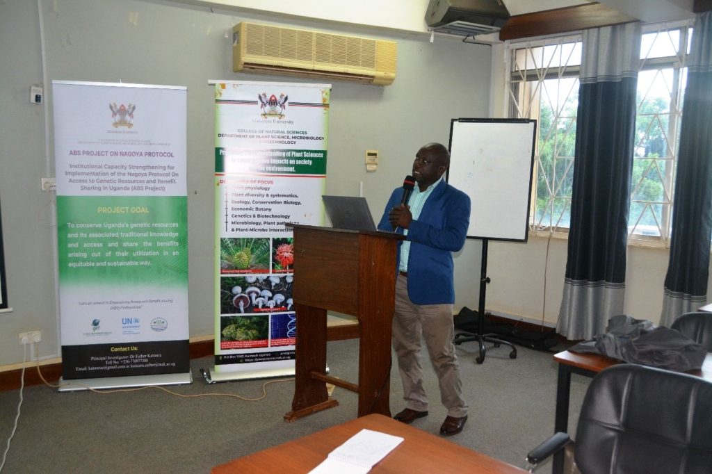 Mr. Achuu Peter, Project Manager from NEMA. ABS Project Inception Workshop, Telepresence Centre, Senate Building, Makerere University, Kampala Uganda, East Africa.