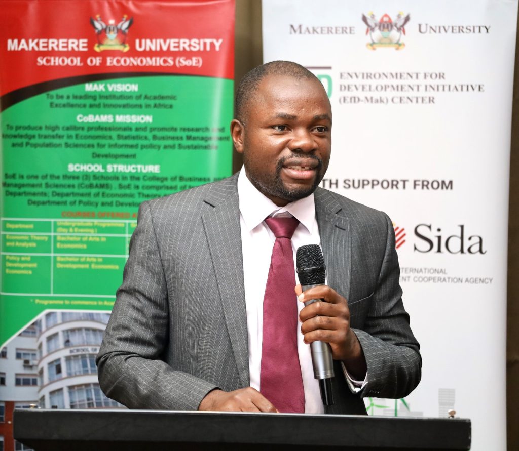 Dr. Mike Okumu delivering the remarks. Makerere EfD Stakeholders Meeting, Transitioning from Biomass to Clean Energy Sources, 17th November 2023, Kampala Sheraton Hotel, Uganda, East Africa.