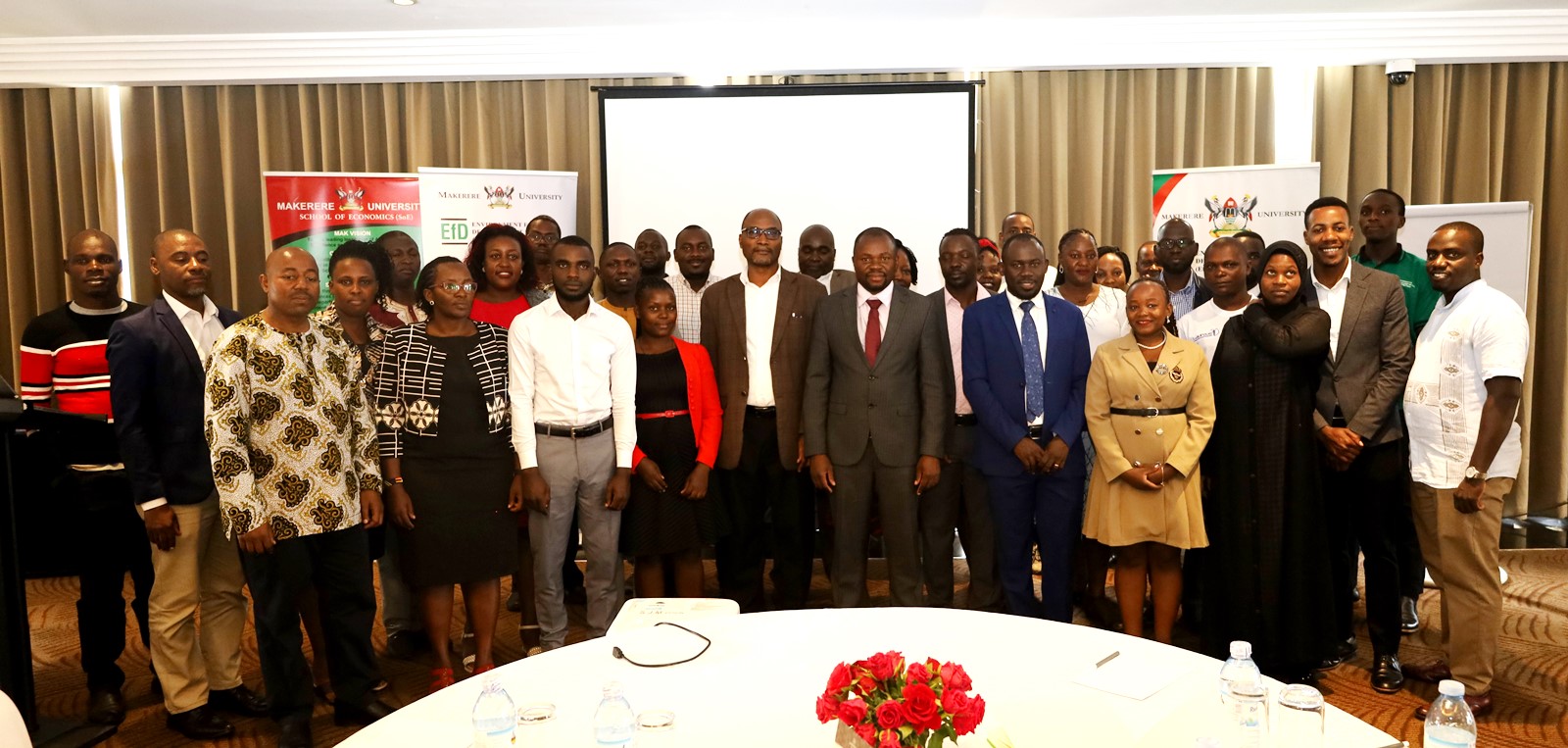 Participants in a group photo after the opening ceremony on 17th November 2023 at the Kampala Sheraton Hotel. Makerere EfD Stakeholders Meeting, Transitioning from Biomass to Clean Energy Sources, 17th November 2023, Kampala Sheraton Hotel, Uganda, East Africa.