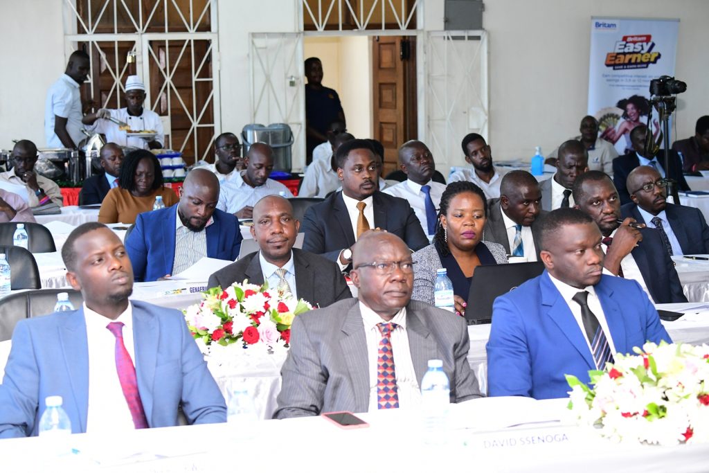 Part of the audience that attended the presentation of MURBS Performance for FY 2022/2023. Right is URBRA's Mr. Lubega Rodgers while Centre is Chairperson MURBS Audit Committee CPA David Ssenoga. MURBS Presentation of Performance FY 2022/2023, 24th October 2023, Telepresence Centre, Level 2, Senate Building, Makerere University, Kampala Uganda. East Africa.