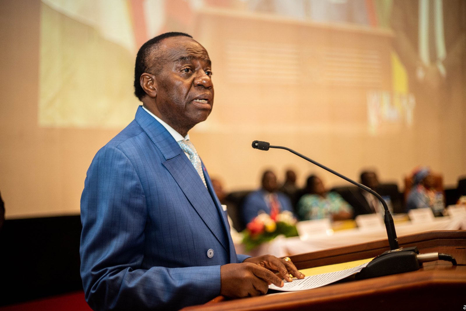 Professor Jacques Fame Ndongo, Cameroon's State Minister, Ministry of Higher Education, representing His Excellency Paul Biya, President of the Republic of Cameroon at the 19th RUFORUM Annual General Meeting in Yaoundé.