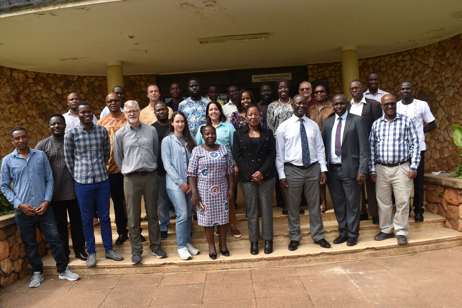 Soybean breeders with the Principal of CAES, Prof. Gorettie Nabanoga (4th R); Deputy Principal, Prof. Yazidhi Bamutaze (3rd R); and the Dean SAS, Dr John Baptist Tumuhairwe (2nd R) during their meeting at Makerere. Africa Soybean Breeders Meeting, 28th November to 1st December 2023, Makerere University, MUARIK, Kampala Uganda, East Africa.