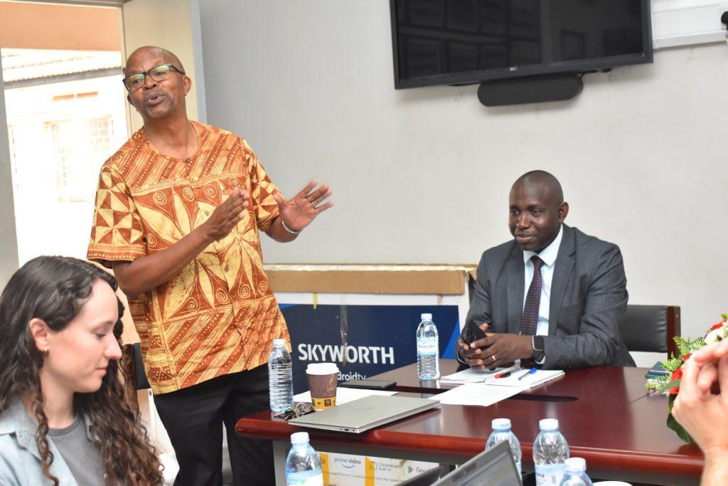 Prof. Phinehas Tukamuhabwa, Principal Investigator for the Soybean Breeding and Seed Systems at Makerere briefs participants about the activities of MAKCSID. Africa Soybean Breeders Meeting, 28th November to 1st December 2023, Makerere University, MUARIK, Kampala Uganda, East Africa.