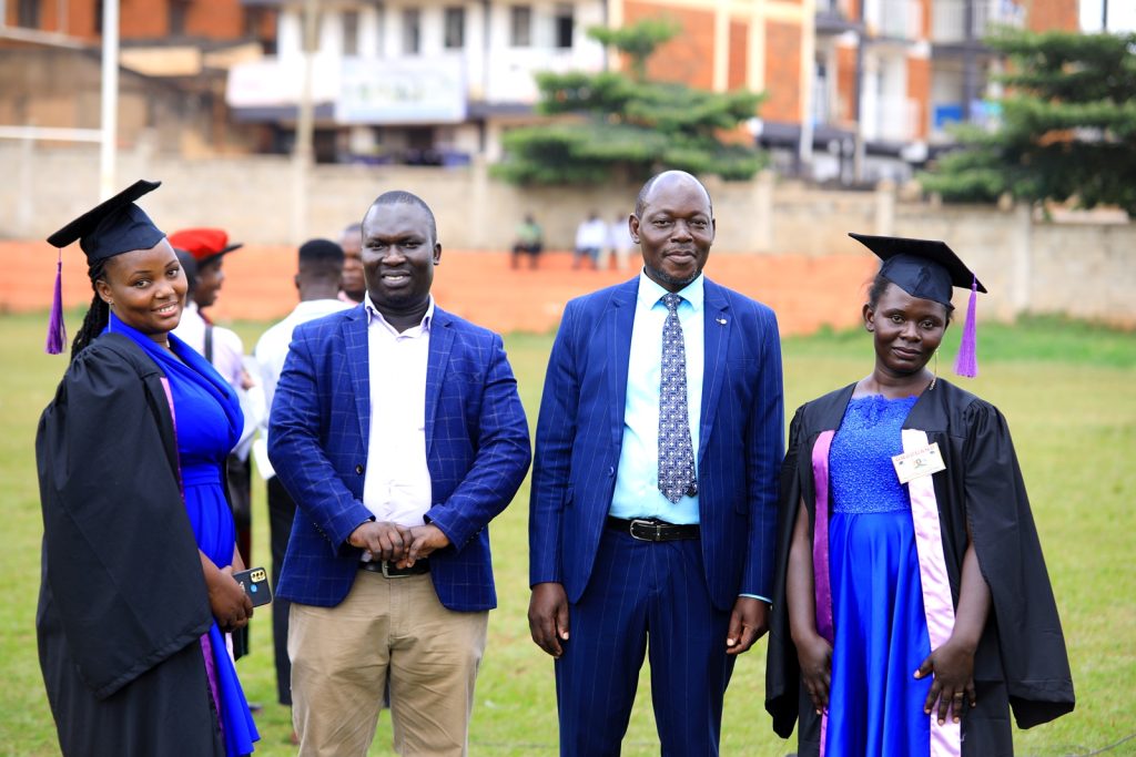 Mr. Lubowa Ssebina Gyaviira (2nd Right) and Mr. Joseph Watuleke (2nd Left) with some of the graduates of the training. College of Education and External studies with support from Love Binti International certificate award ceremony following 3 months of vocational skills training, 21st December 2023, Impis Rugby Grounds, Makerere University, Kampala Uganda, East Africa. 