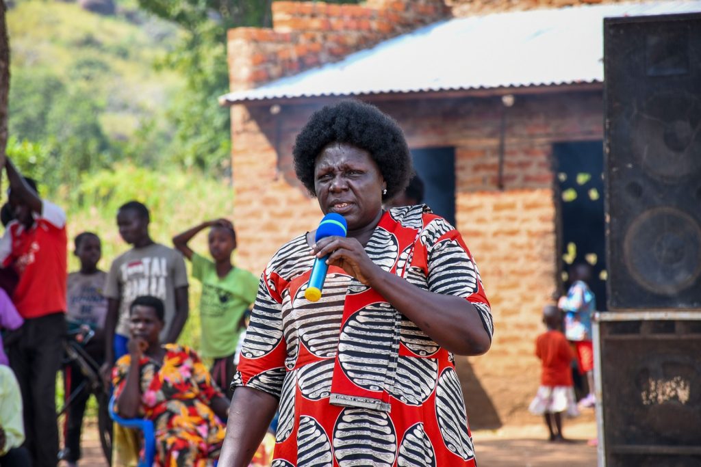 Ms. Joyce Nakoya, the District Education Officer, Napak District. Makerere University Mastercard Foundation Scholars and Alumni Annual Day of Community Service (Giveback), 2nd December 2023, Achukudu Community Primary School, Napak District, Karamoja, Uganda, East Africa.