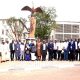 The Vice Chancellor, Prof. Barnabas Nawangwe and Members of Management pose for a group photo at the Makerere@100 Monument with Hon. Maurice Kibalya (Right) and the delegates at the end of the visit to Makerere University on 5th January 2024. Visit by 27th CSPOC Delegates to Makerere University, Kampala Uganda, East Africa on 5th January 2024.