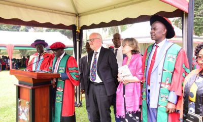 Prof. John Mango Magero (2nd Left) presenting Prof. Leif Abrahamsson (3rd Left) for the Award on 29th January 2024. 74th Graduation Ceremony, Day 1, 29th January 2024, Freedom Square, Makerere University, Kampala Uganda, East Africa.