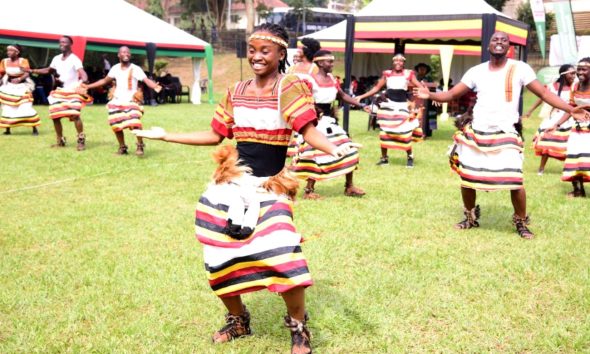 Performing Arts and Film (PAF) students entertaining the guests during the ceremony. 74th Graduation Ceremony, Day 1, 29th January 2024, Freedom Square, Makerere University, Kampala Uganda, East Africa.