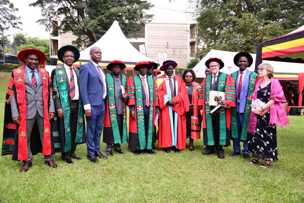 Prof. Leif Abrahamsson (3rd Right) with the Principal College of Natural Sciences-Prof. Winston Tumps Ireeta (Left), members of his family and the Mathematics fraternity after receiving his award. 74th Graduation Ceremony, Day 1, 29th January 2024, Freedom Square, Makerere University, Kampala Uganda, East Africa. 