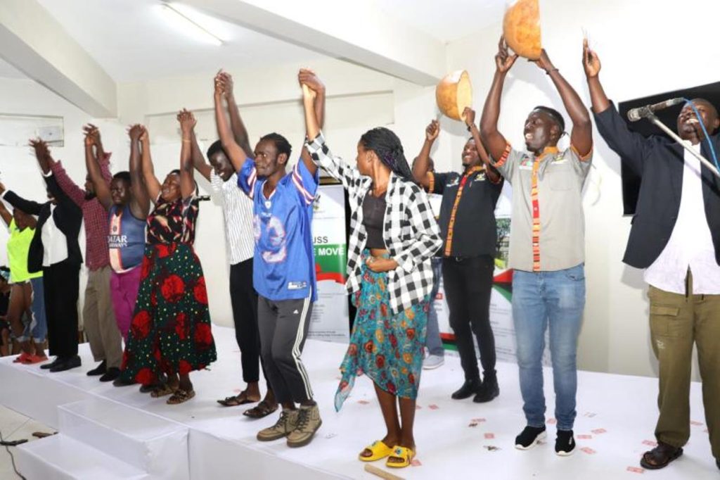 Mak PAF students conclude the performance on the need for unity among all stakeholders to address the Aguu phenomenon. National convention to foster national conversation on floating populations, specifically the Aguu phenomenon, 14th December 2023, Fairway Hotel, Kampala Uganda, organised by CHUSS and Amani Institute.