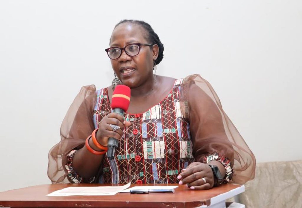 The Principal Investigator, Prof. Josephine Ahikire making her welcome remarks during the convention. National convention to foster national conversation on floating populations, specifically the Aguu phenomenon, 14th December 2023, Fairway Hotel, Kampala Uganda, organised by CHUSS and Amani Institute.